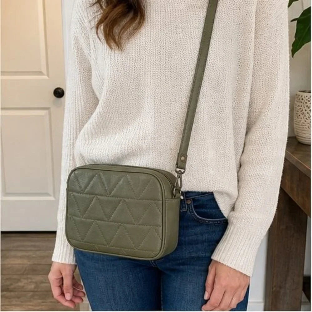 Olive Quilted Crossbody Bag